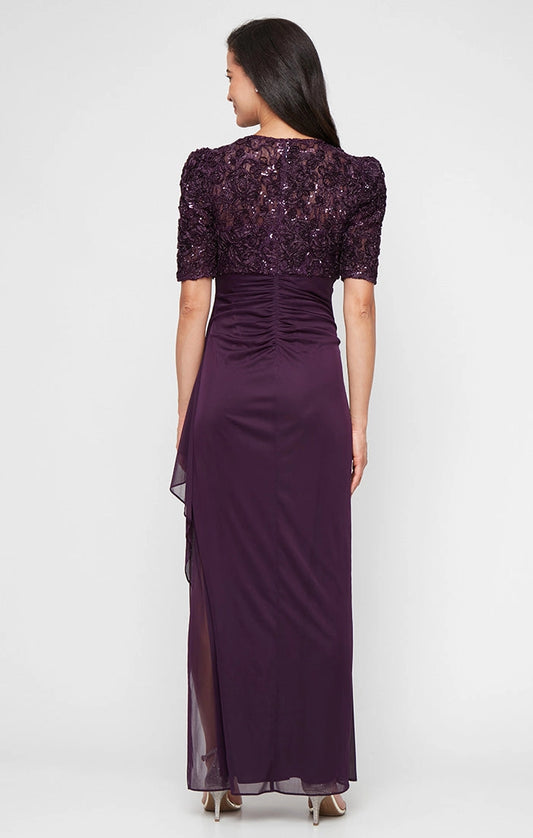 roselledress sheer illusion back purple chiffon maxi dress sequin embroidered short sleeve mother of the bride formal gown back view