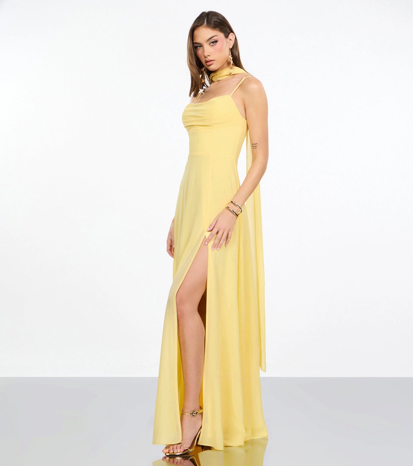 Plum Chiffon A-Line Cowl Sleeveless Lace Up Streamer Back Maxi Prom Dress