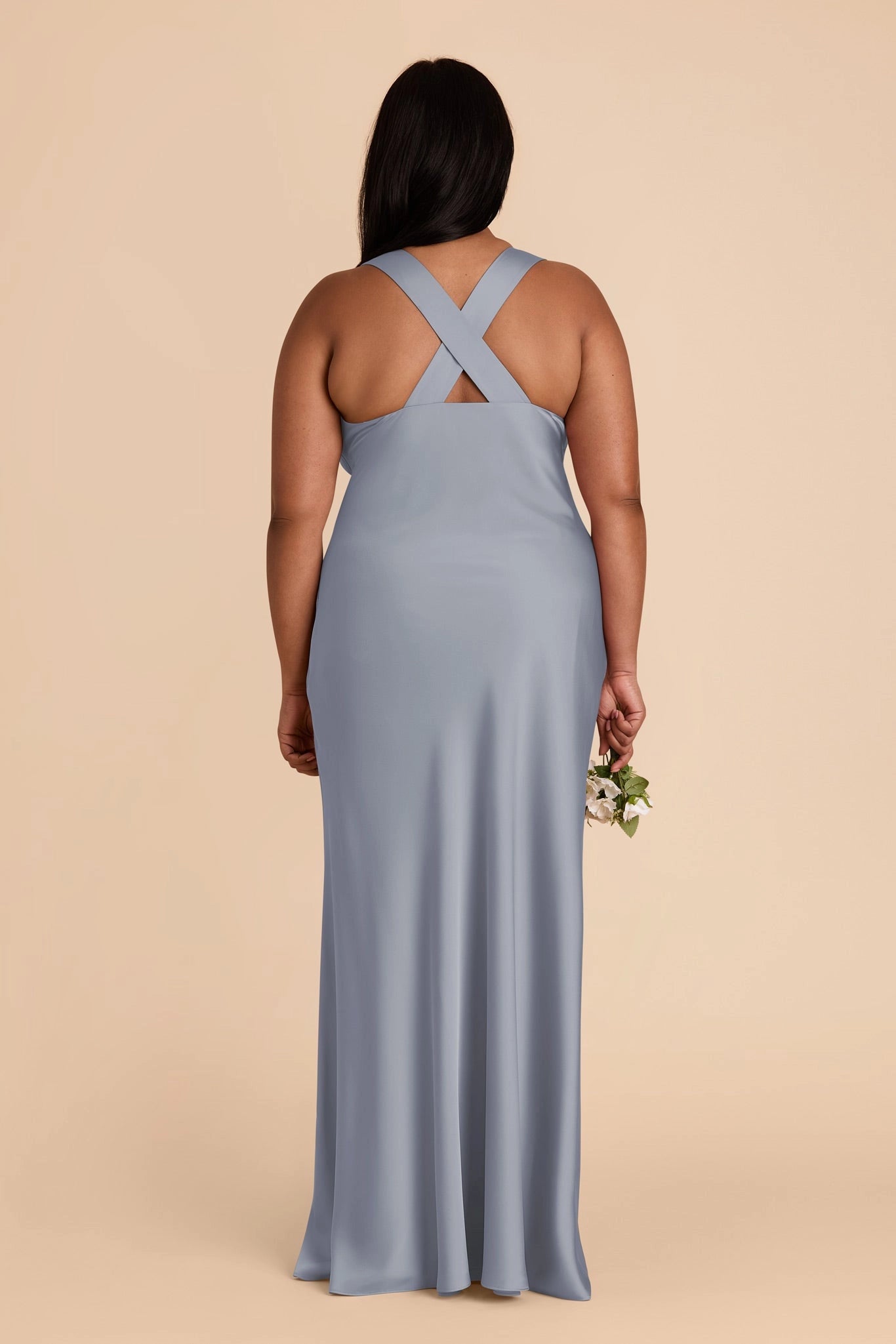 Soft Satin Mermaid V Neck Sleeveless Cross Back Maxi Plus Size Bridesmaid Dress