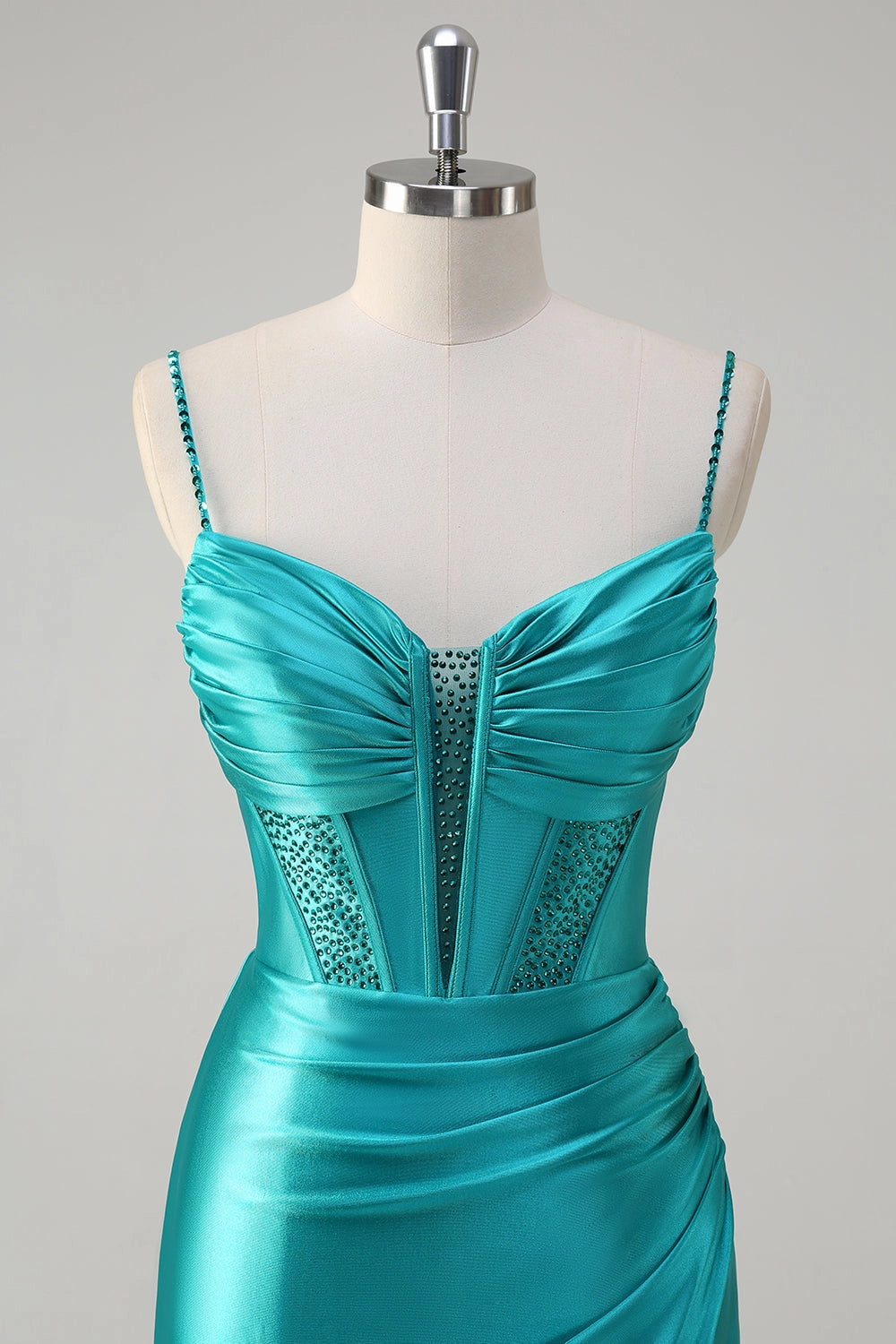Turquoise Mermaid Sweetheart Spaghetti Lace Up Back Maxi Prom Dress