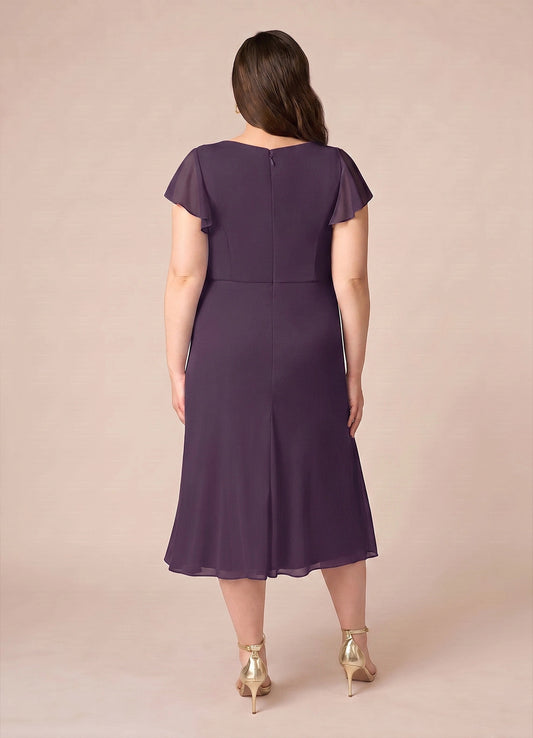 Roselledress dark purple plus size mother dress simple zipper back rear view