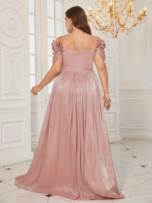 Roselledress plus size evening gown simple open back zipper closure dusty pink shimmer formal dress rear view