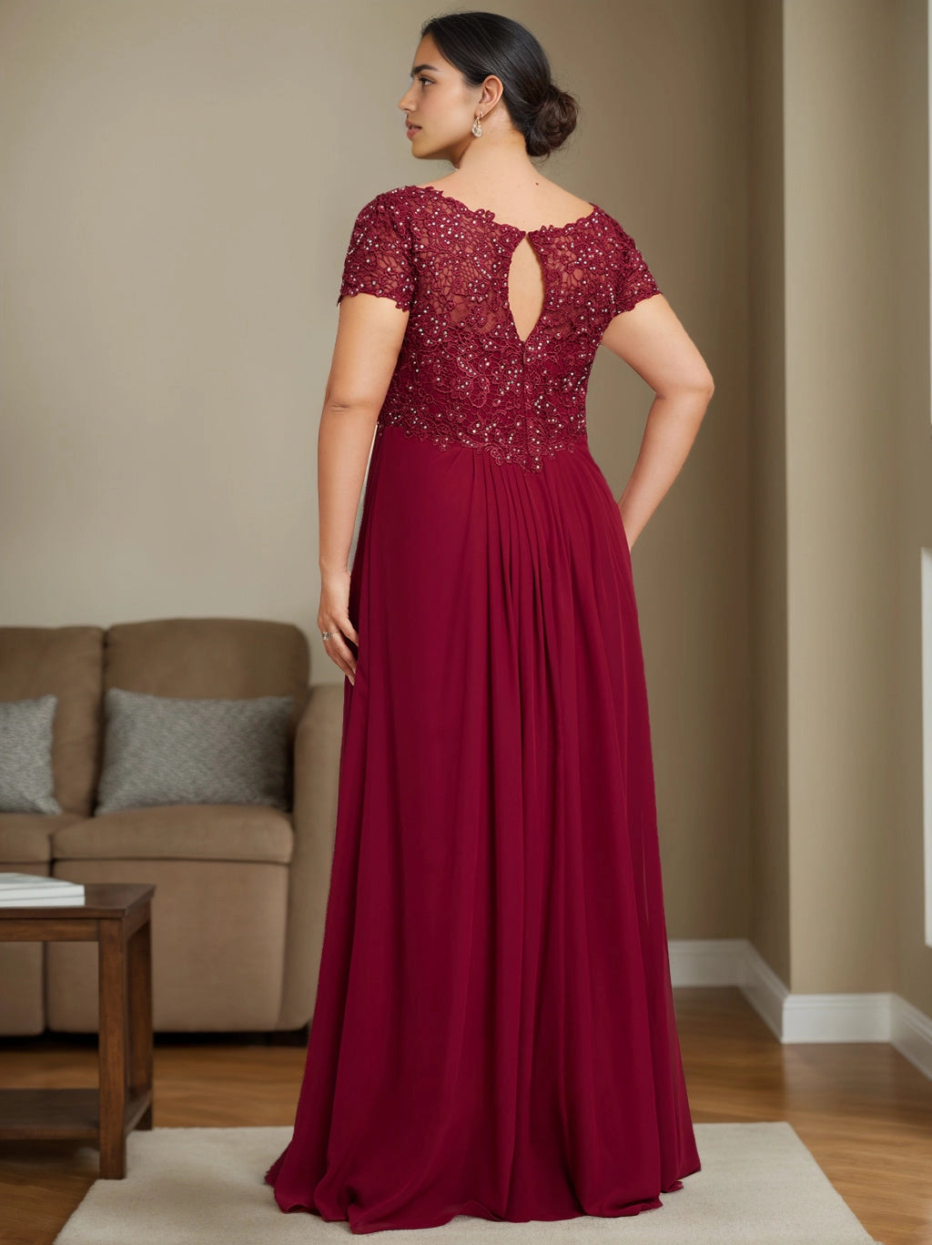 roselledress curvy burgundy mom formal dress keyhole beaded lace back zipper long mother of groom evening dress