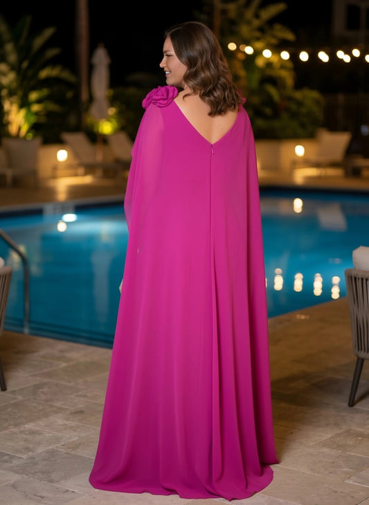 Roselledress chiffon formal dress plus size v back hidden zipper mother of bride long dress back view