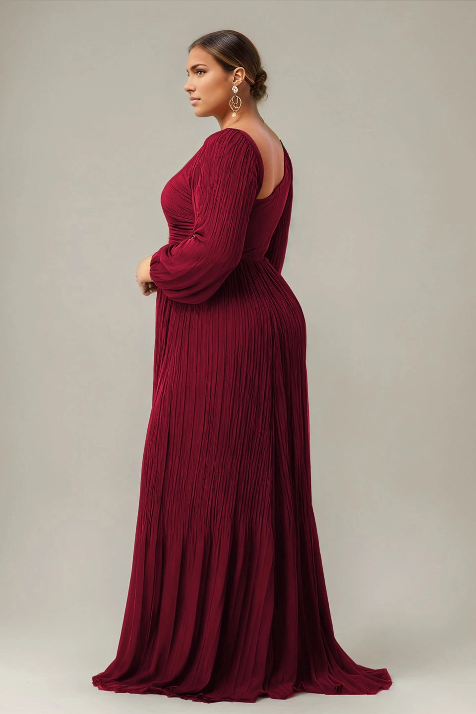 Peacock Plus Size A-Line Asymmetrical Long Sleeve Closed Back Long Prom Dress