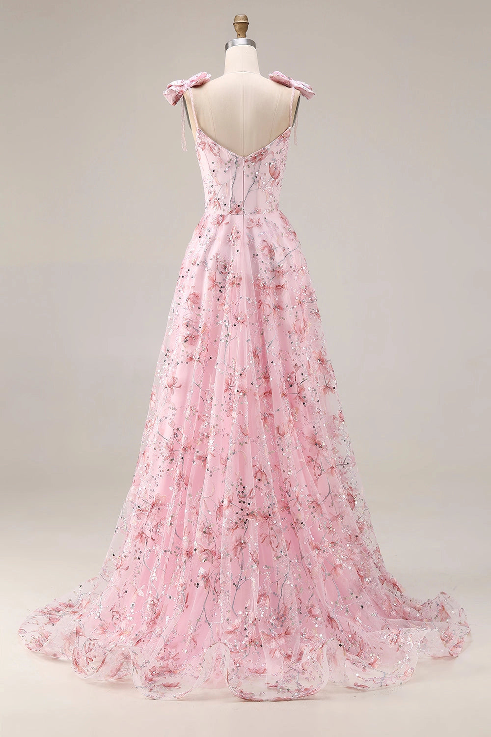 Blush Plus Size A-Line Square Neck Strap V-Back Long Prom Dress