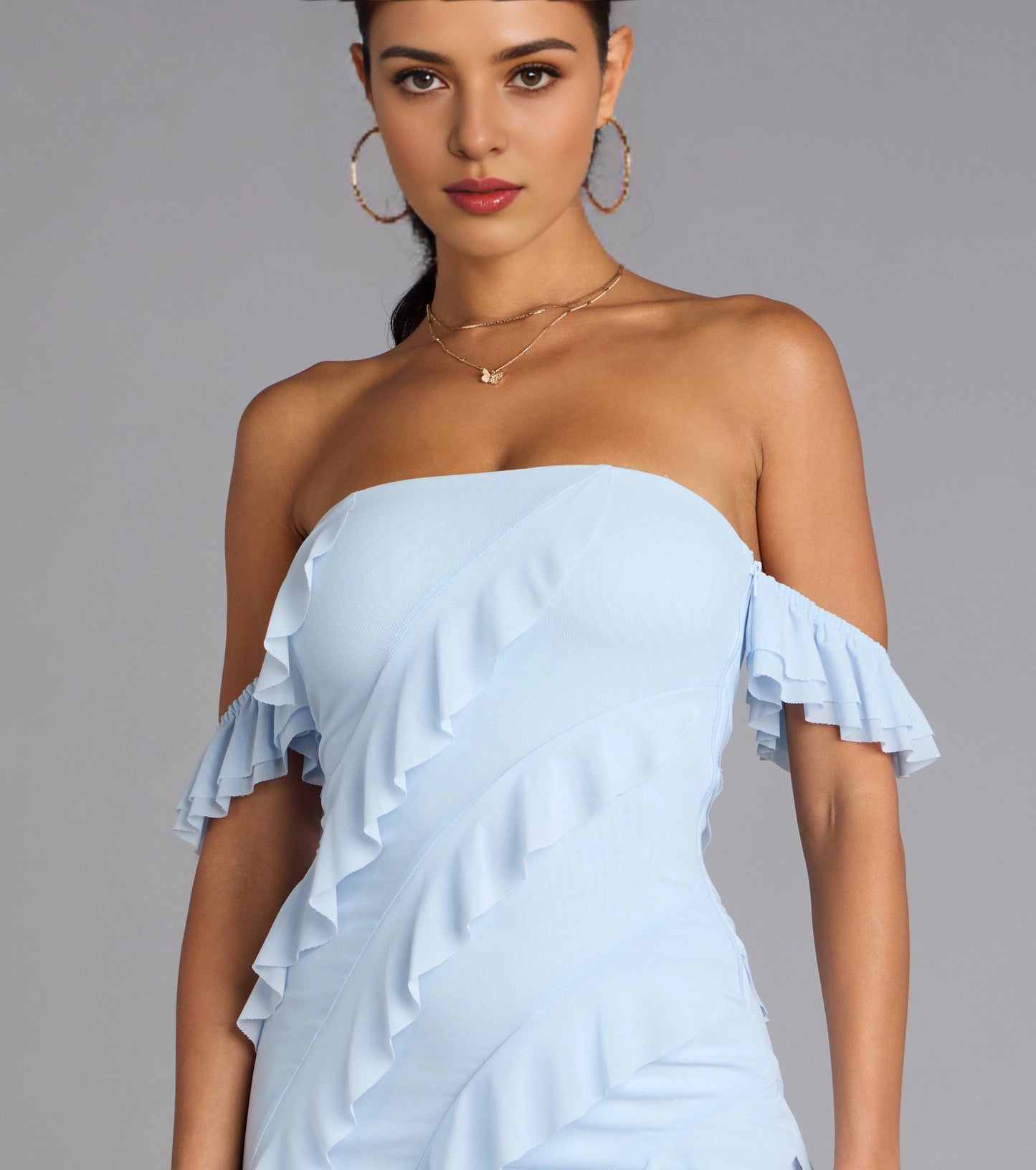 Roselledress Ruffled Slim Off-Shoulder Tube Open-Back Slit Maxi Plus Size Prom Dress