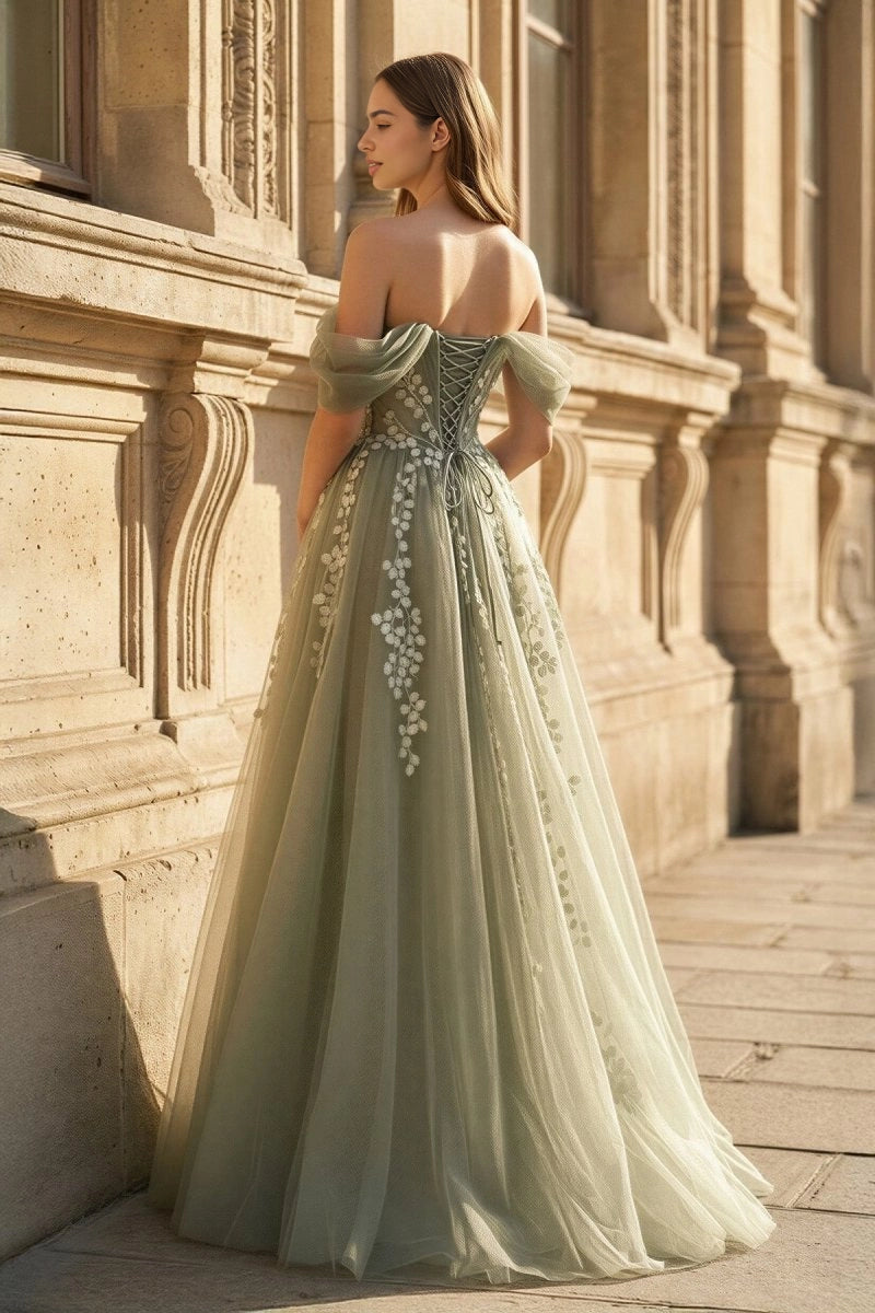 back view Roselledress sheer tulle lace up corset open back floral wedding long dress