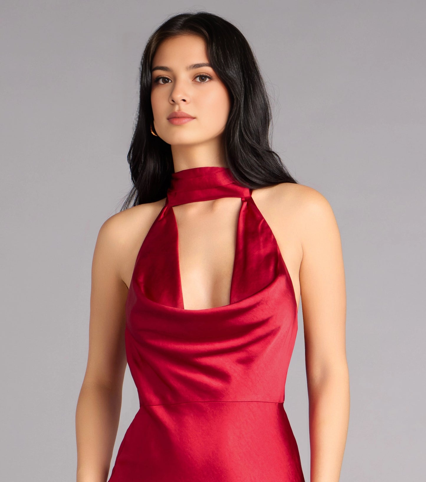Roselledress Luxury Mermaid Halter Cutout Tie-Back Satin Maxi Plus Size Prom Dress