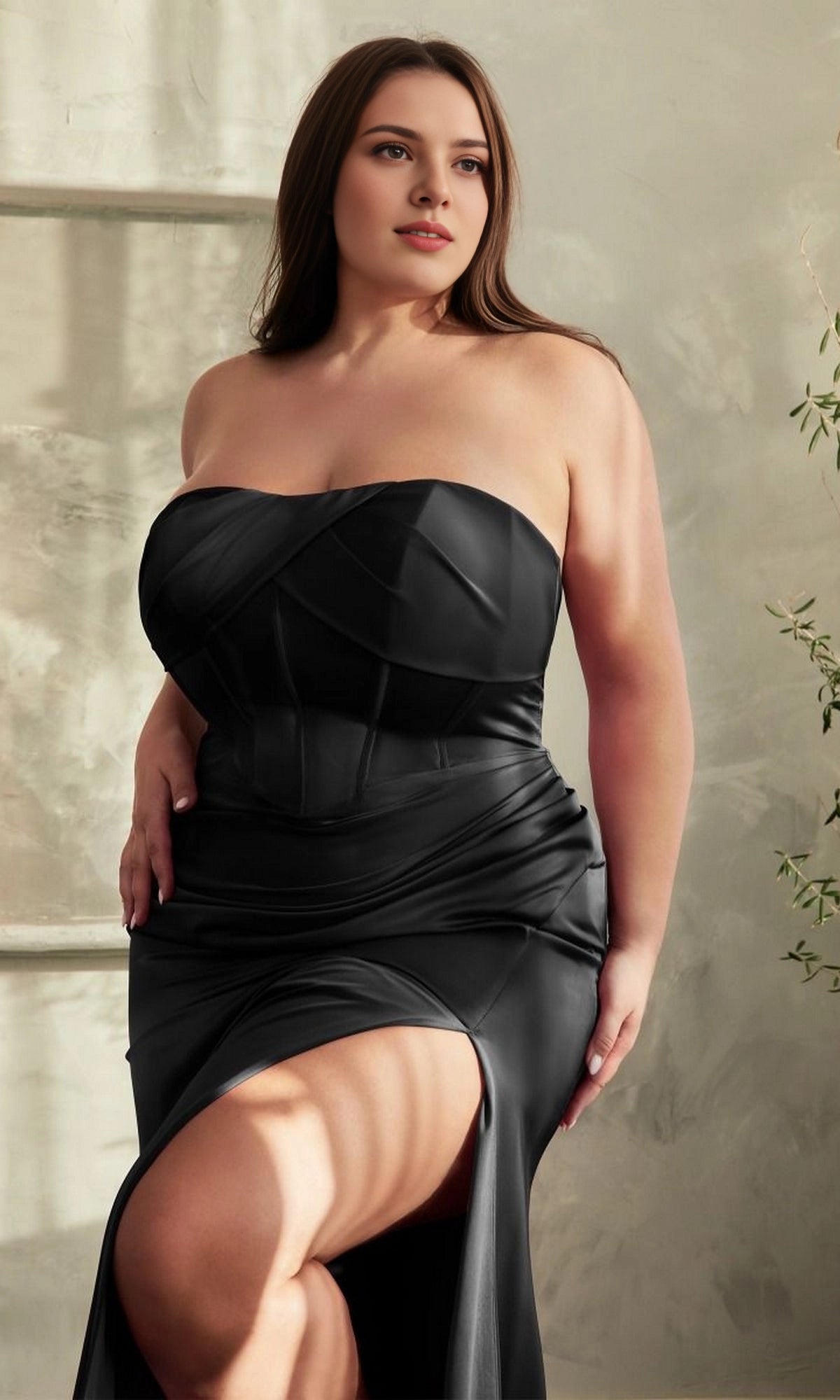 Rose gold Plus Size Mermaid Strapless Sleeveless Lace‑Up Back Long Prom Dress