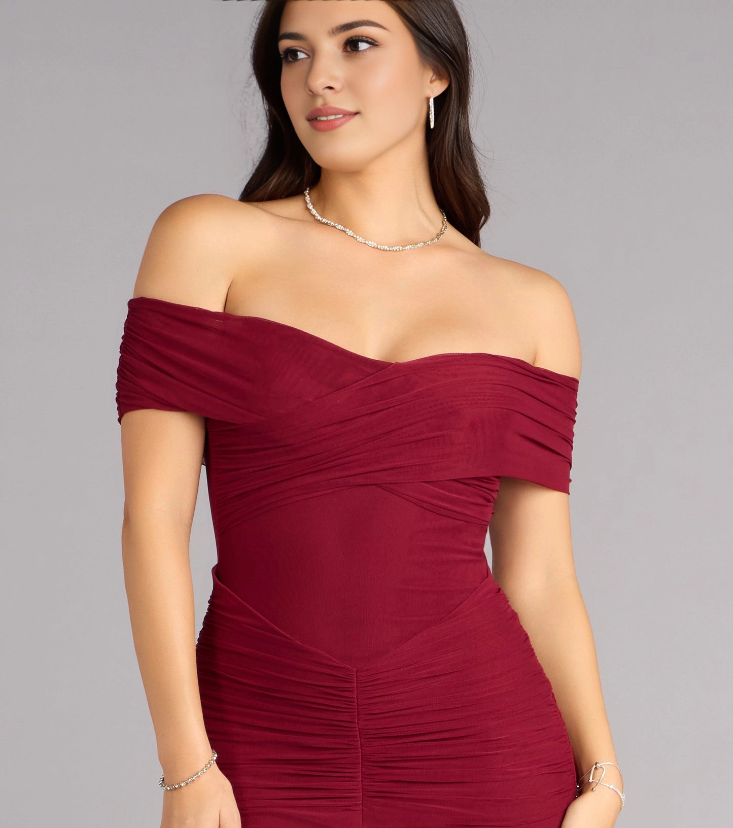 Roselledress Soft Mermaid Off-Shoulder Short-Sleeve Zip-Back Mesh Plus Size Prom Dress