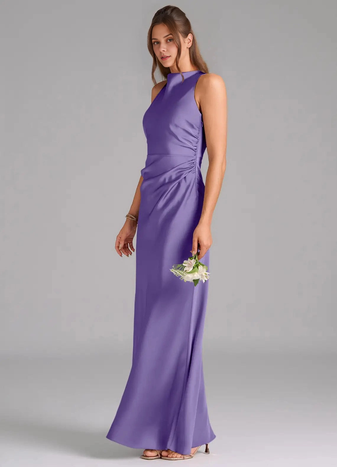 Chocolat Plus Sizee Satin Mermaid Halter Sleeveless Open Back Maxi Bridesmaid Dress