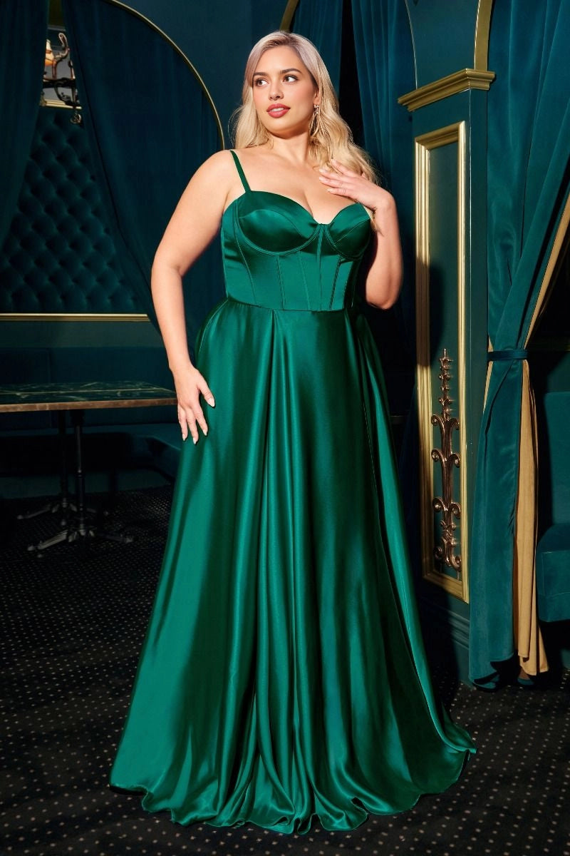 Roselledress Elegant Plus Size A Line Spaghetti Strap Corset Lace Up Back Satin Prom Dress