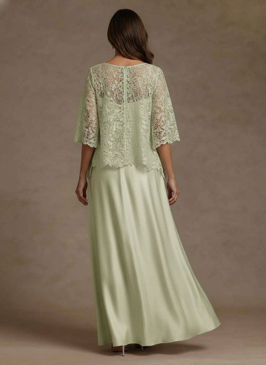 roselledress closed back sage green lace overlay satin maxi dress two piece set mother of the bride formal wear back view