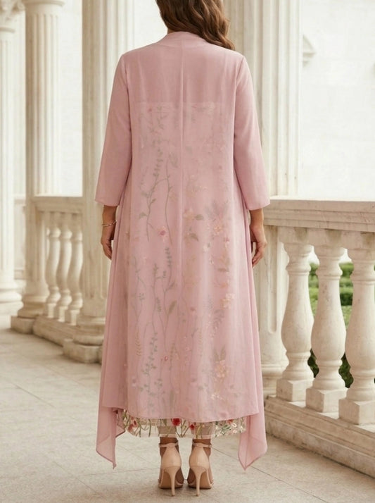 roselledress closed back blush pink embroidered maxi dress plus size two piece chiffon set mother of the bride formal wear back view