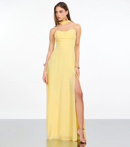 Plum Chiffon A-Line Cowl Sleeveless Lace Up Streamer Back Maxi  Prom Dress