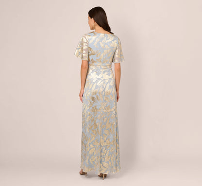 Luxurious A-Line V-Neck Flutter-Sleeve Closed-Back Floor-Length Mother of the Bride Dresses