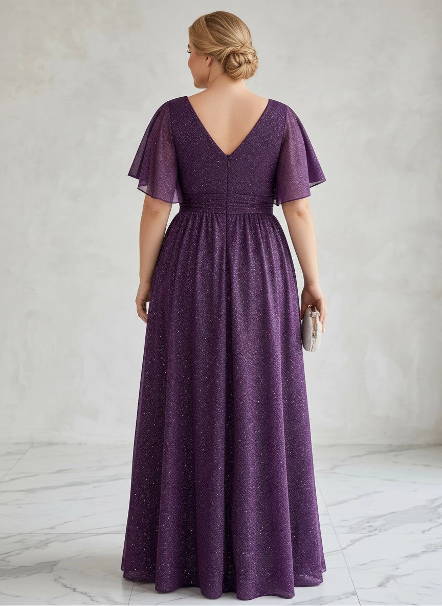roselledress v‑cut‑out back zipper‑up floor‑length sparkly chiffon formal gown