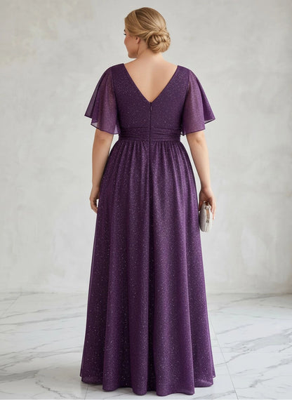 roselledress v‑cut‑out back zipper‑up floor‑length sparkly chiffon formal gown
