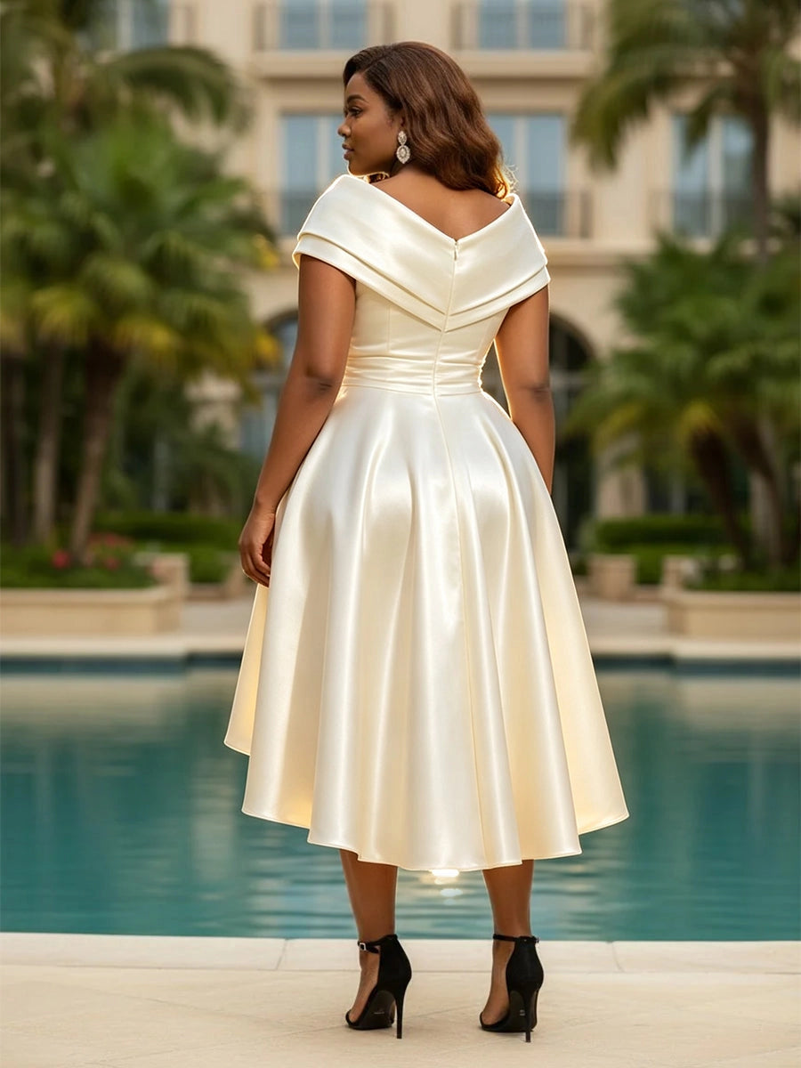 roselledress folded v‑back zipper‑up high‑low satin curvy formal party gown
