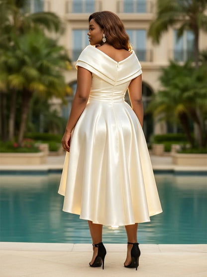 roselledress folded v‑back zipper‑up high‑low satin curvy formal party gown