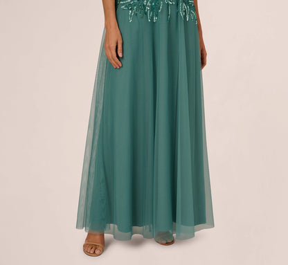 Elegant A-Line V-Neck Elbow-Sleeve V-Back Floor-Length Mother of the Bride Dresses