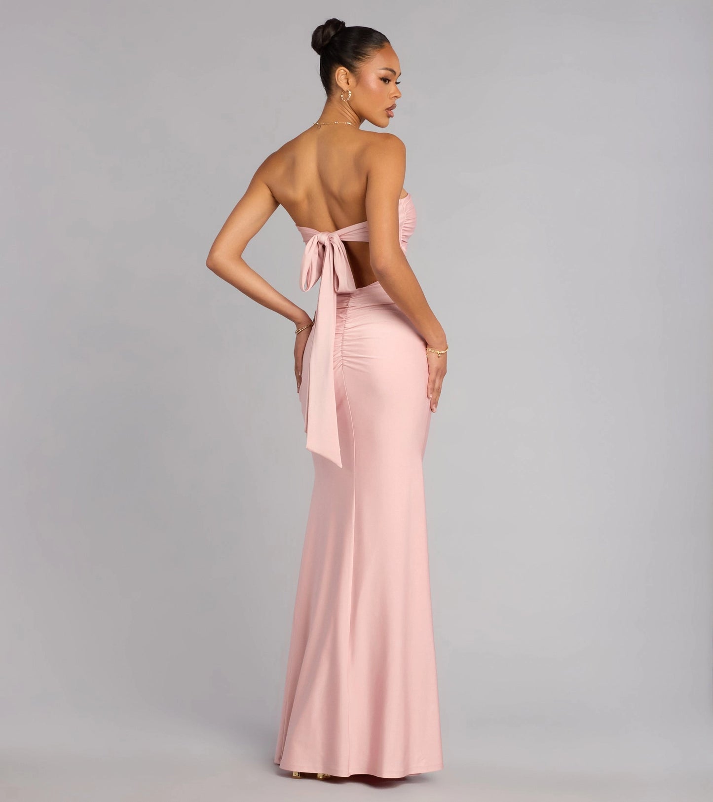 Burgundy Satin Mermaid Strapless Sweetheart Bow Tie Back Maxi Prom Dress