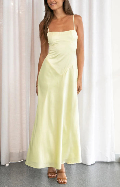 Black A-Line Square Neck Spaghetti Lace Up Back  Long Prom Dress