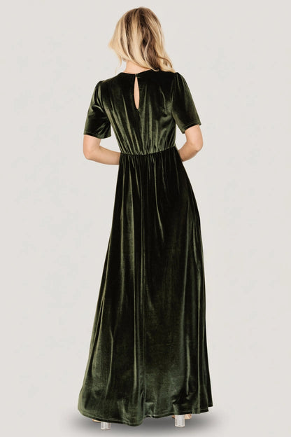 roselledress velvet formal dress keyhole back short sleeve floor‑length bridesmaid evening gown