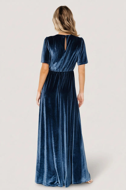 Elegant A‑Line V‑Neck Short‑Sleeve Keyhole‑Back Floor‑Length Mother Of Bride Dress