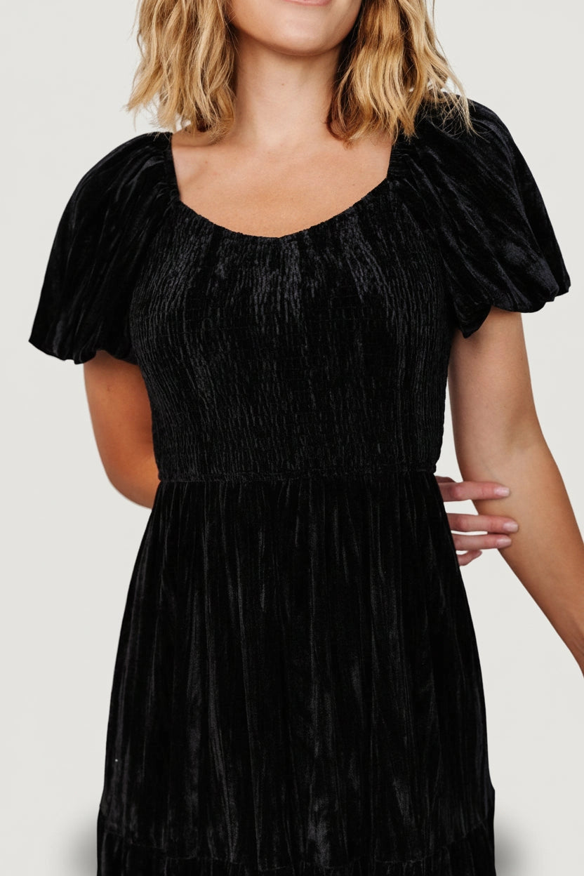 Modest A‑Line Square‑Neck Puff‑Sleeve Smocked‑Back Midi Mother Of The Bride Dress