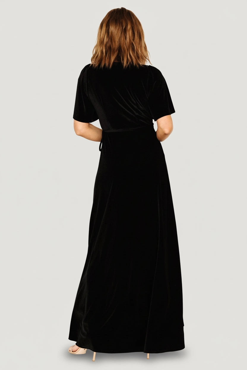 Soft A‑line V‑Neck Flutter Sleeve Closed‑Back Maxi Mother Of Bride Dress