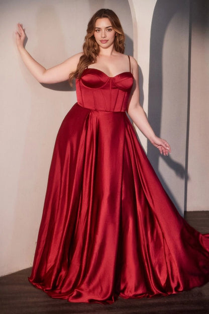 Roselledress Elegant Plus Size A Line Spaghetti Strap Corset Lace Up Back Satin Prom Dress
