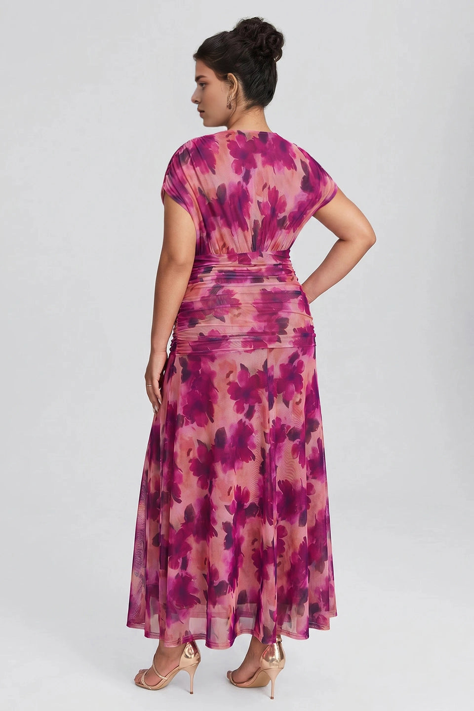 Chic Plus Size A‑Line Surplice‑V Flutter‑Sleeve Ruched‑Back Midi Mother Of Bride Dress