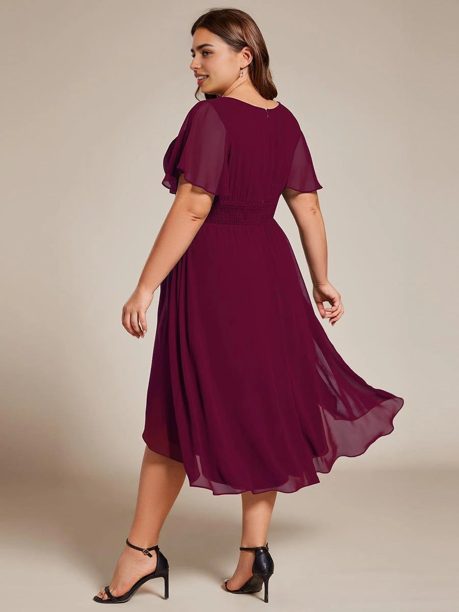 Roselledress flowy chiffon plus size formal midi dress center invisible zipper back shot