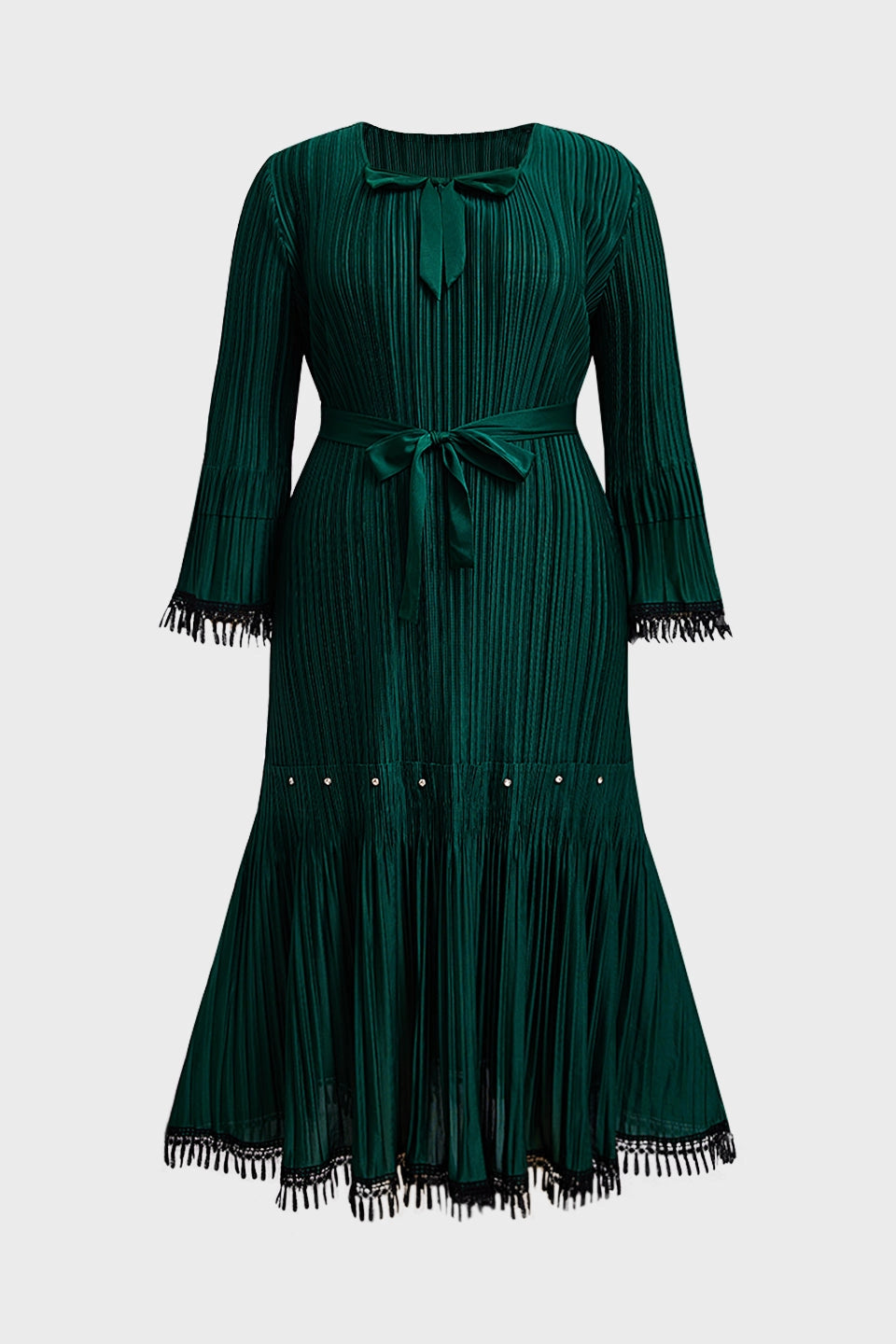 Emerald Plus Size A-Line Round Neck Flare Sleeve Solid Back Maxi Prom Dress