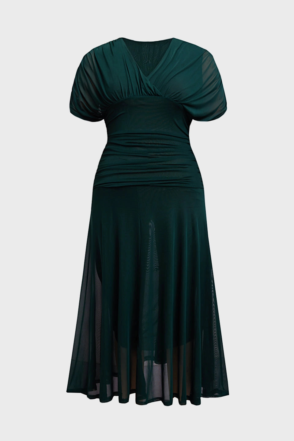 Chic Plus Size A‑Line Surplice‑V Flutter‑Sleeve Ruched‑Back Midi Mother Of Bride Dress