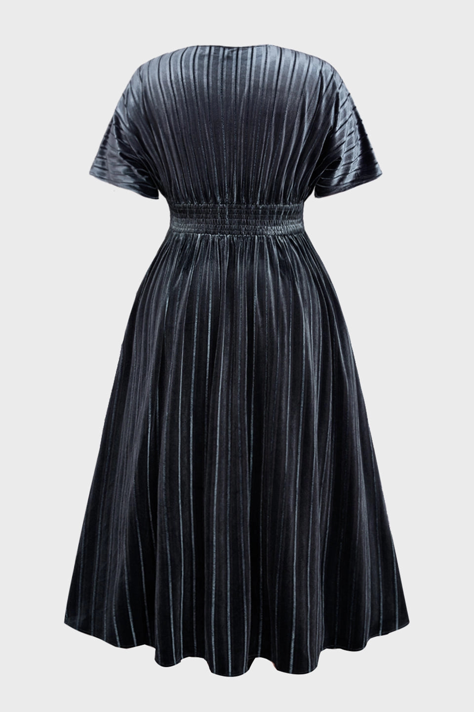 Shiny Plus Size A-Line V-Neck Dolman-Sleeve Solid-Back Midi-Length Mother Of Bride Dress