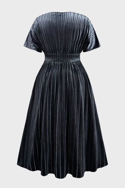 Shiny Plus Size A-Line V-Neck Dolman-Sleeve Solid-Back Midi-Length Mother Of Bride Dress