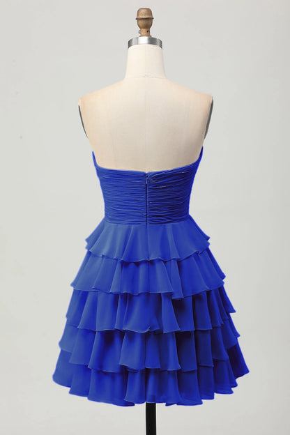 Cream A Line Strapless Sweetheart Plain Back Tiered Mini Homecoming Dress