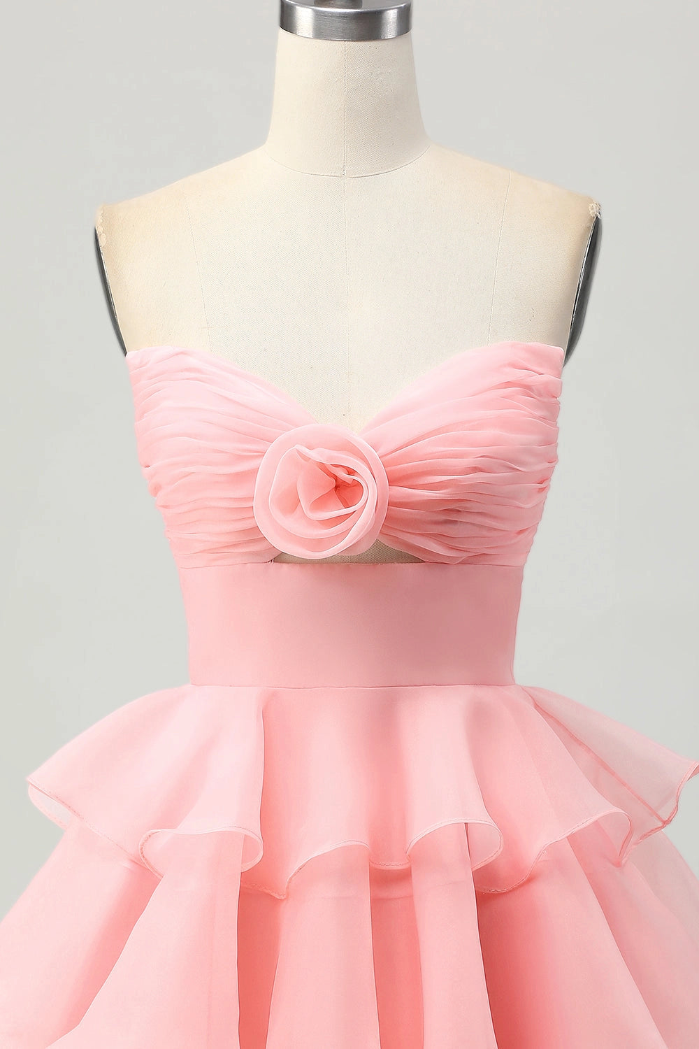 Pink A-Line Sweetheart Strapless Closed Back Mini Homecoming Dress