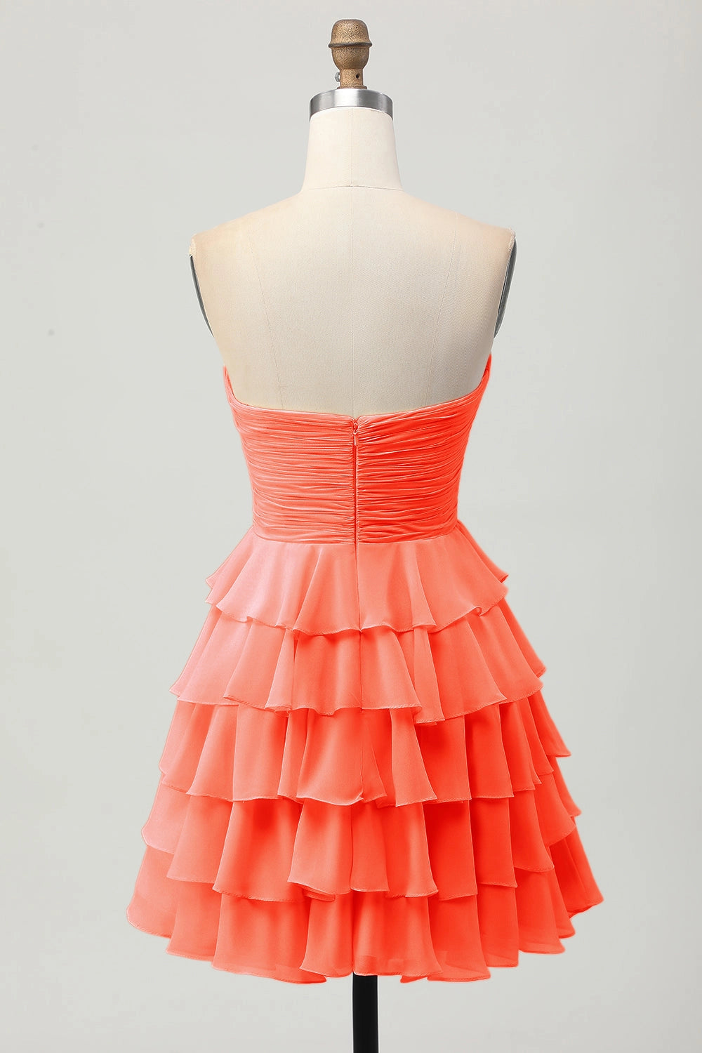 Cream A Line Strapless Sweetheart Plain Back Tiered Mini Homecoming Dress