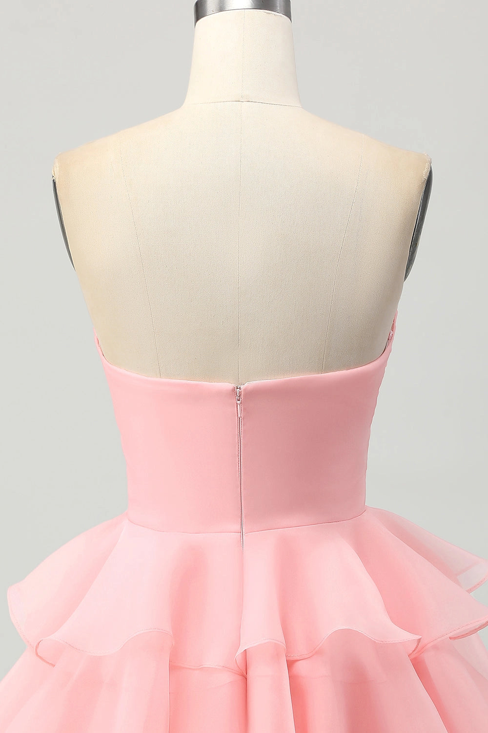 Pink A-Line Sweetheart Strapless Closed Back Mini Homecoming Dress