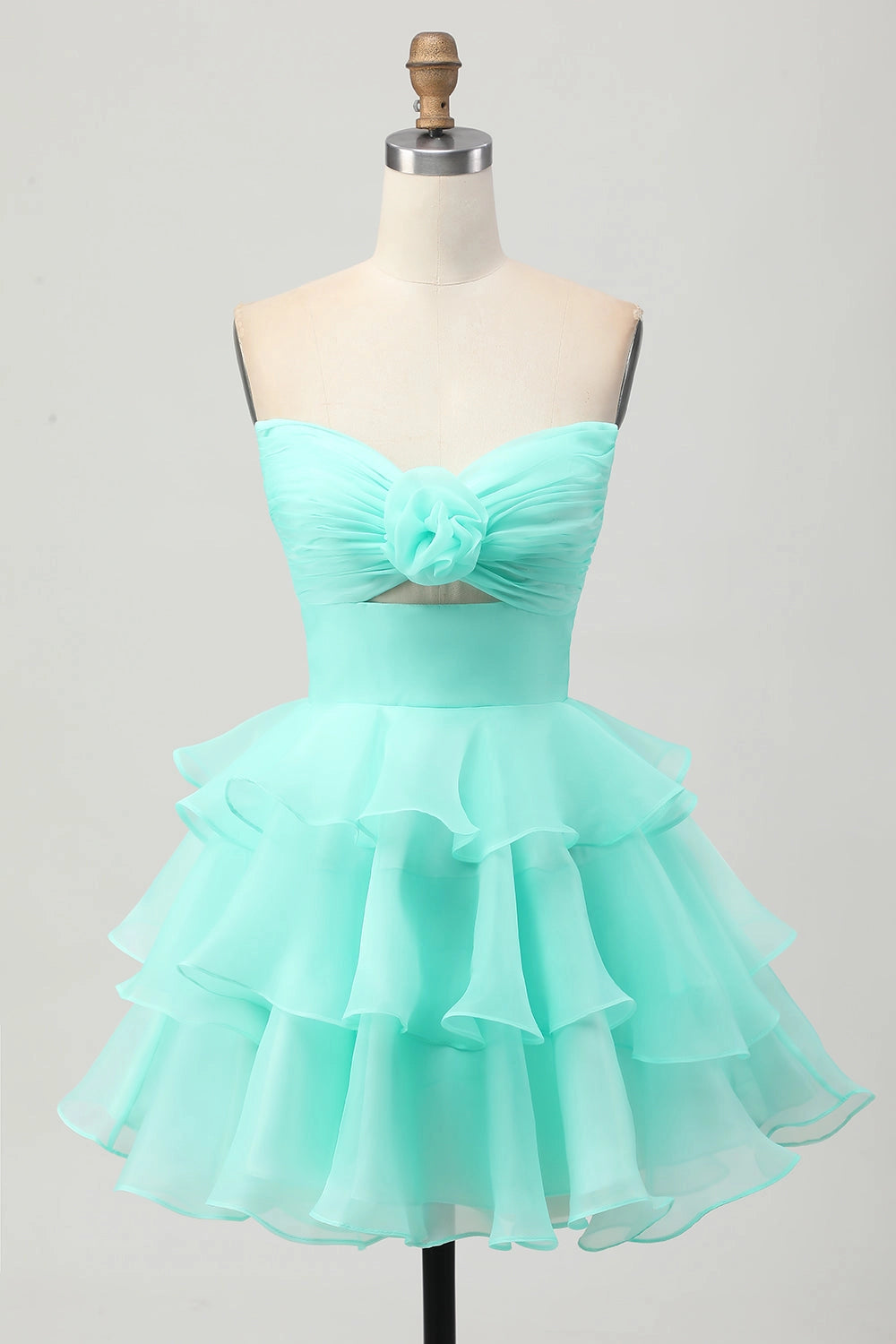 Pink A-Line Sweetheart Strapless Closed Back Mini Homecoming Dress
