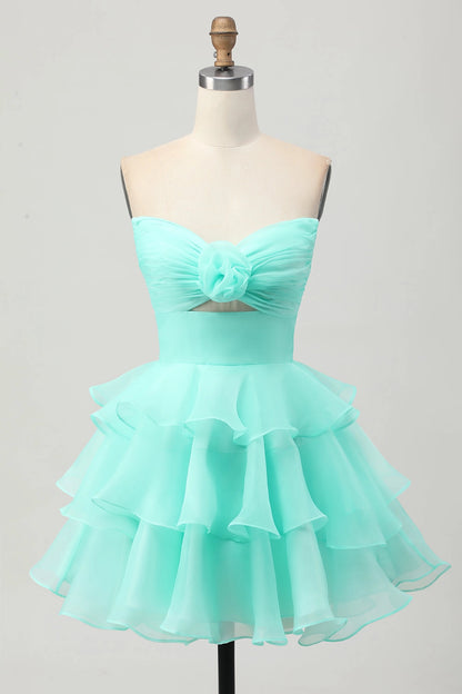 Pink A-Line Sweetheart Strapless Closed Back Mini Homecoming Dress