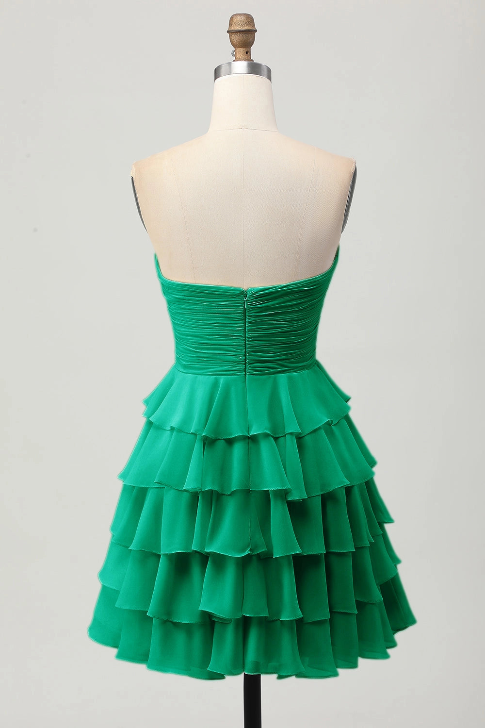 Cream A Line Strapless Sweetheart Plain Back Tiered Mini Homecoming Dress