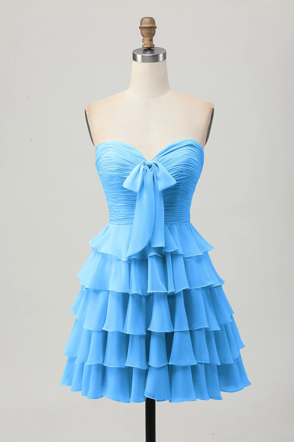 Cream A Line Strapless Sweetheart Plain Back Tiered Mini Homecoming Dress