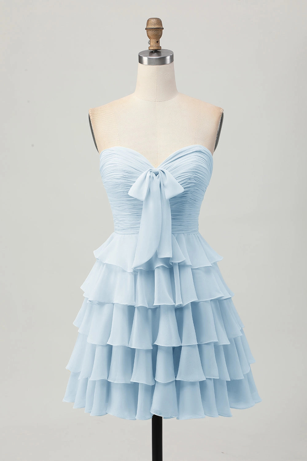 Cream A Line Strapless Sweetheart Plain Back Tiered Mini Homecoming Dress