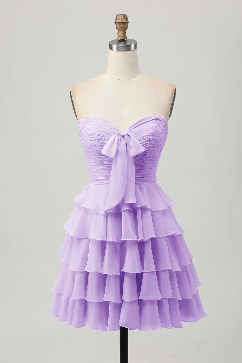 Cream A Line Strapless Sweetheart Plain Back Tiered Mini Homecoming Dress