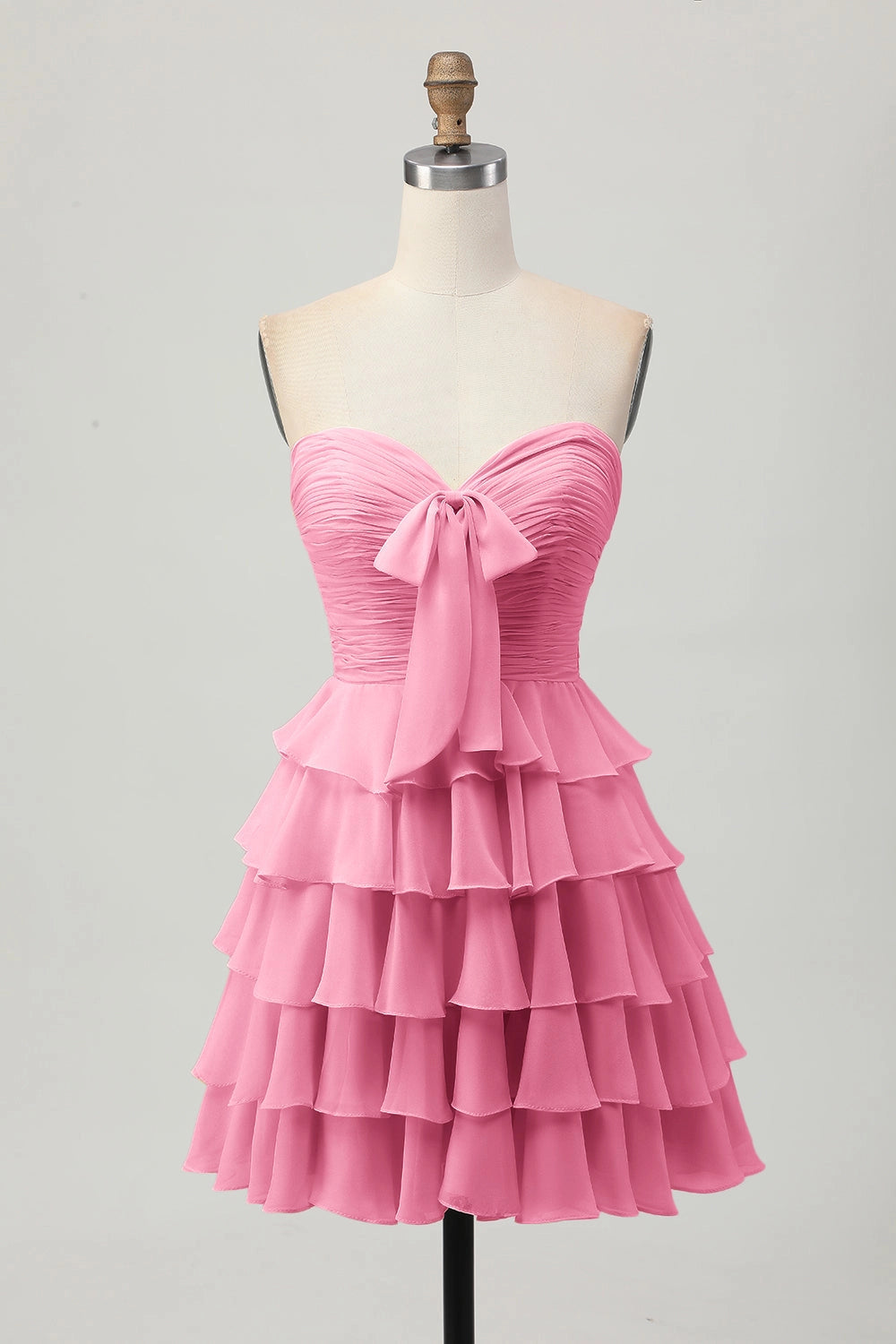 Cream A Line Strapless Sweetheart Plain Back Tiered Mini Homecoming Dress